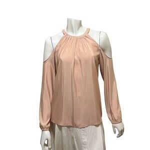 Ramy Brook Jackson Studded Cold Shoulder Long Sleeve Top Blouse Blush Pink Small